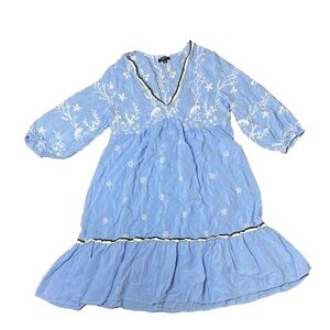 🌹 Light Blue Babydoll Flounce Sleeve Floral Embroidery Summer Dress 🌹